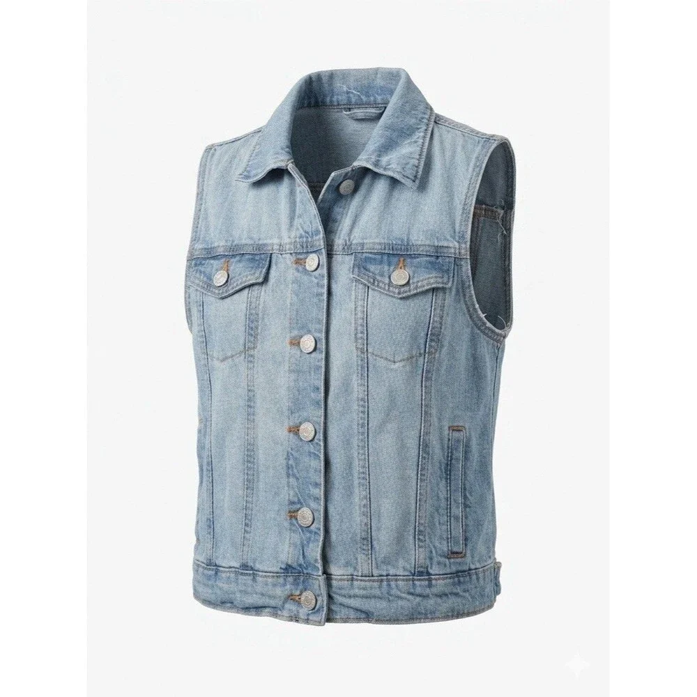 Old Navy Girls Jean Jacket Vest XL 14 Light Blue Denim Sleeveless Kids Boho 90s
